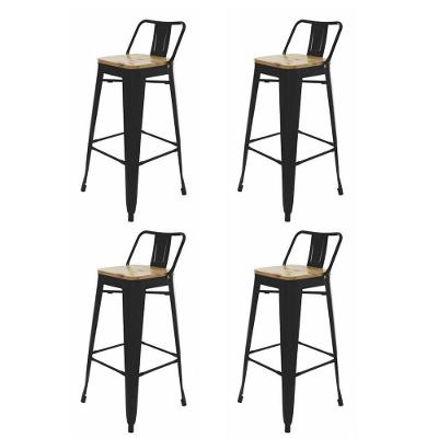 Kit 4 Banquetas Altas Com Assento De Madeira Tolix Preto Preto