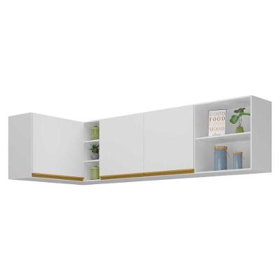 Kit Armário De Cozinha Aéreo Canto 90cm E Aéreo 150cm Veneza Multimóveis Mp2149 Branco-dourado