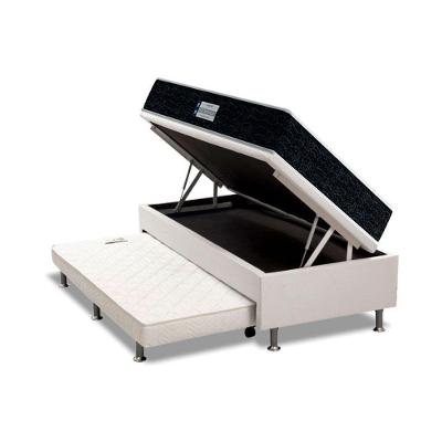 Cama Box Baú c/Auxiliar Solteiro: Colchão Anatômico Probel D33 / EP ProDormir Advanced Tech1500 + Base CRC Courano White(88x188)