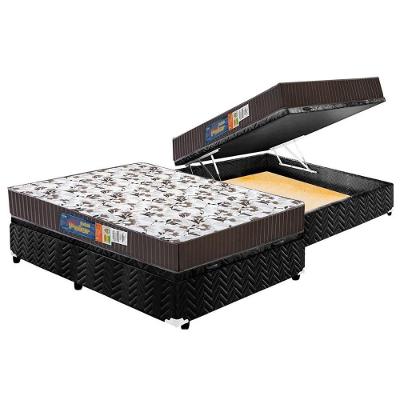 Cama Box Baú Casal: Colchão Espuma D33 Polar Pérola + Base CRC Suede Black(138x188)