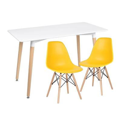 Kit - Mesa De Jantar Retangular Eames 60 X 120 Cm Branco + 2 Cadeiras Eiffel Dsw Amarelo
