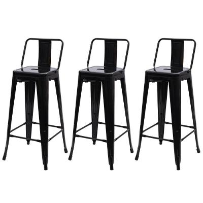 Kit 3 Banquetas Altas c/Encosto Tolix Iron Preto Preto