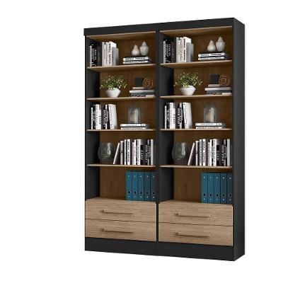 Livreiro Multiruso 2 Gavetas Kit Com 2 Preto/Carvalho - Fdecor