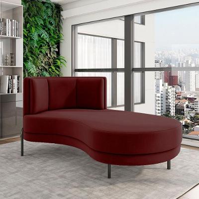 Sofá Chaise Lado Direito Downey Sala De Estar Veludo Vermelho G15 - Gran Belo