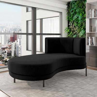 Sofá Chaise Lado Esquerdo Downey Sala De Estar Veludo Preto G15 - Gran Belo