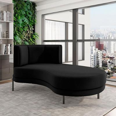 Sofá Chaise Lado Direito Downey Sala De Estar Veludo Preto G15 - Gran Belo
