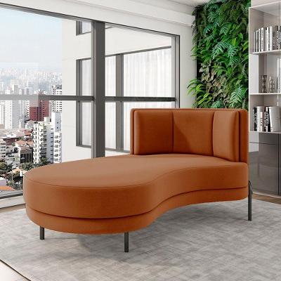 Sofá Chaise Lado Esquerdo Downey Sala De Estar Veludo Terracota G15 - Gran Belo