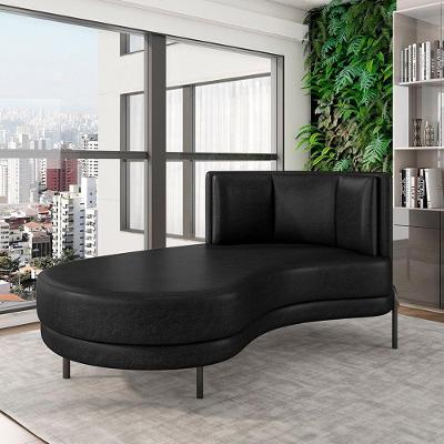 Sofá Chaise Lado Esquerdo Downey Sala De Estar Pu Preto G15 - Gran Belo