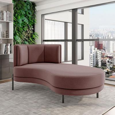 Sofá Chaise Lado Direito Downey Sala De Estar Veludo Rosê G15 - Gran Belo