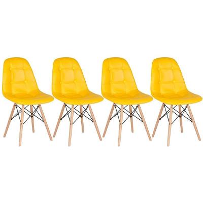 Kit - 4 X Cadeiras Estofadas Eames Eiffel Botonê - Base De Madeira Clara - Amarelo