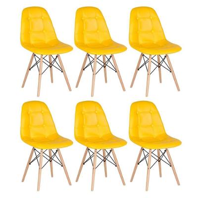 Kit - 6 X Cadeiras Estofadas Eames Eiffel Botonê - Base De Madeira Clara - Amarelo
