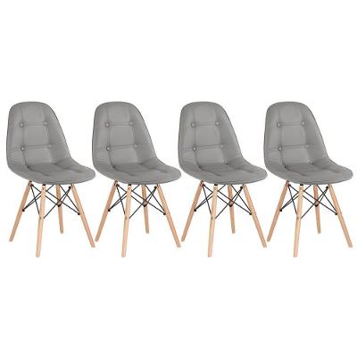 Kit - 4 X Cadeiras Estofadas Eames Eiffel Botonê - Base De Madeira Clara - Cinza
