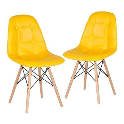 Kit - 2 X Cadeiras Estofadas Eames Eiffel Botonê - Base De Madeira Clara - Amarelo