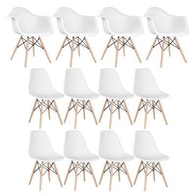Kit 4 Cadeiras Com Braços + 8 Cadeiras Branco