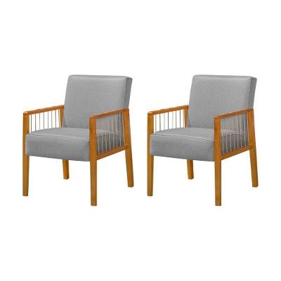 Kit 2 Poltronas Decorativas Base Em Madeira Maciça E Corda Náutica Copacabana Linho Cinza - Cinza