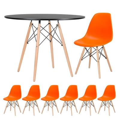 Mesa Redonda 100 Cm Preto + 6 Cadeiras Laranja