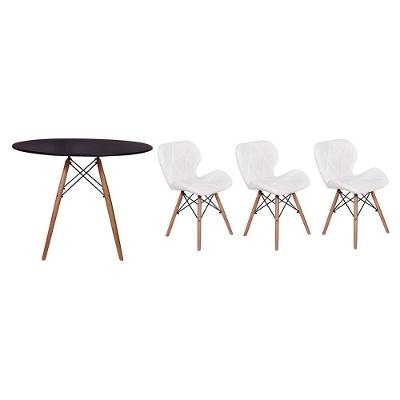 Mesa Jantar Eiffel 80cm Preta e 3 Cadeiras Slim Branca