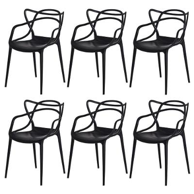 Kit 6 Cadeiras Para Sala De Jantar Allegra Empilháveis Pretas Preta