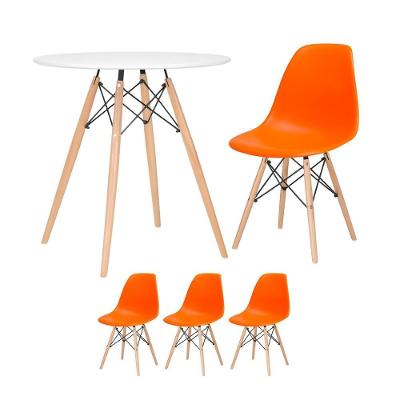 Mesa Redonda Eames 70 Cm Branco + 3 Cadeiras Eiffel Dsw Laranja