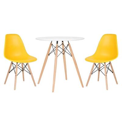 Mesa Redonda Eames 70 Cm Branco + 2 Cadeiras Eiffel Dsw Amarelo