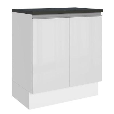 Balcão 100% Mdf 70 Cm 2 Portas Frentes Branco Brilho Acordes Madesa Branco