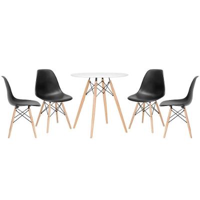 Mesa Redonda Eames 70 Cm Branco + 4 Cadeiras Eiffel Dsw Preto