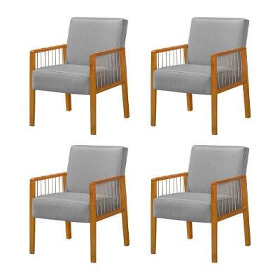 Kit 4 Poltronas Decorativa Base Em Madeira Maciça E Corda Náutica Copacabana Linho Cinza - Cinza