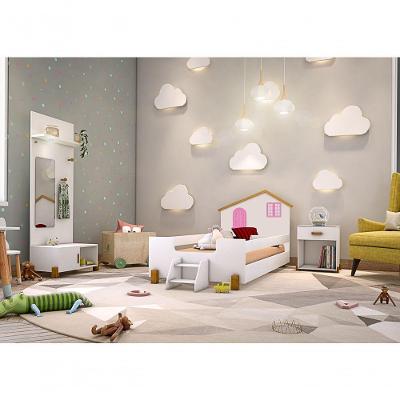 Cama Solteiro Casinha Branco Mel E Rosa Com 2 Luminárias