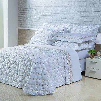 Kit Cobre Leito Colcha Garland Queen 100% Algodão 400 Fios Acetinado Bordado 5 Peças - Branco