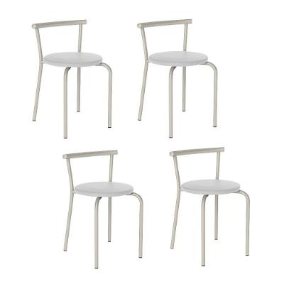 Conjunto 4 Banquetas Tubo Prata Napa Branca 105 Carraro
