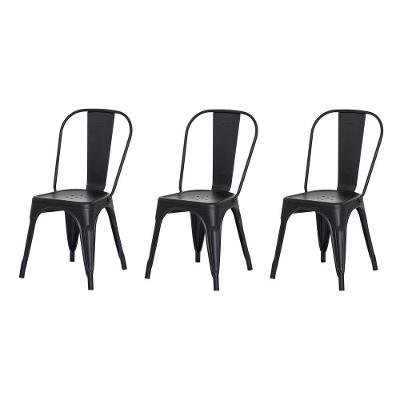 Kit 3 Cadeiras Tolix Iron Preto Fosco Aço Industrial Bar