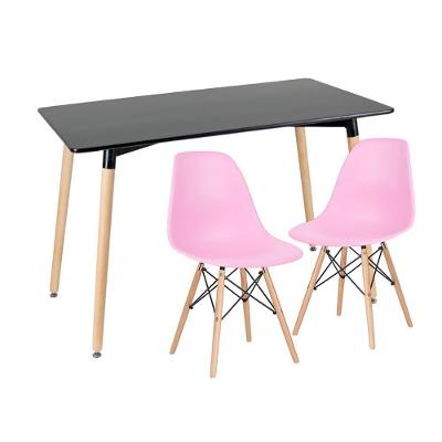 Kit - Mesa De Jantar Retangular Eames 60 X 120 Cm Preto + 2 Cadeiras Eiffel Dsw Rosa Claro
