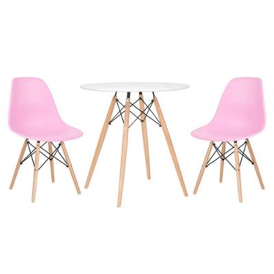 Mesa Redonda Eames 70 Cm Branco + 2 Cadeiras Eiffel Dsw Rosa Claro
