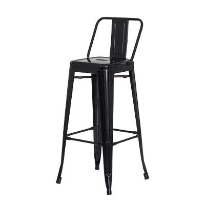 Banqueta C/Encosto Preto Brilhante Industrial Aço