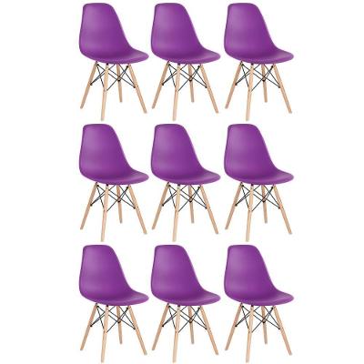 Kit 9 Cadeiras Charles Eames Eiffel Dsw Com Pés De Madeira Clara Roxo