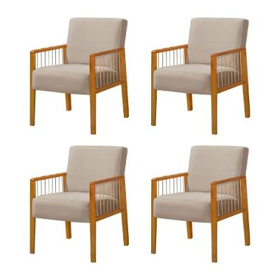 Kit 4 Poltronas Decorativa Base Em Madeira Maciça E Corda Náutica Copacabana Veludo Bege - Bege