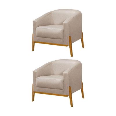 Kit 2 Poltronas Living Base Em Madeira Maciça Flórida Linho Bege - Bege