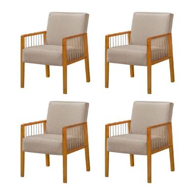 Kit 4 Poltronas Decorativa Base Em Madeira Maciça E Corda Náutica Copacabana Linho Bege - Bege