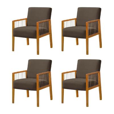 Kit 4 Poltronas Decorativa Base Em Madeira Maciça E Corda Náutica Copacabana Veludo Marrom - Marrom