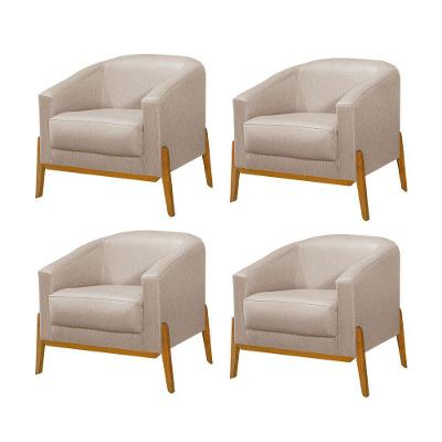 Kit 4 Poltronas Living Base Em Madeira Maciça Flórida Linho Bege - Bege