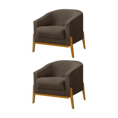 Kit 2 Poltronas Living Base Em Madeira Maciça Flórida Veludo Marrom - Marrom