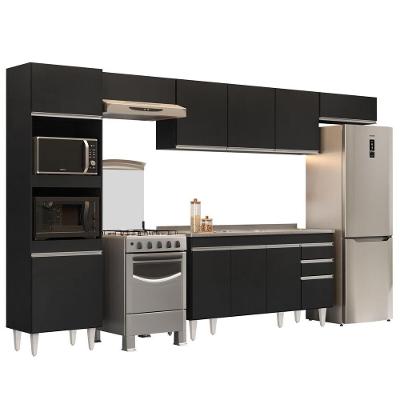 Armário De Cozinha Modulada 5 Peças Cp15 Com Pia Inox Preto - Lumil
