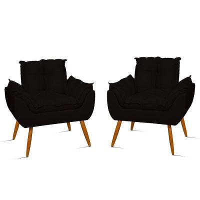 Kit 2 Poltronas Decorativa Opala Para Quarto Sala De Estar Cor:preto