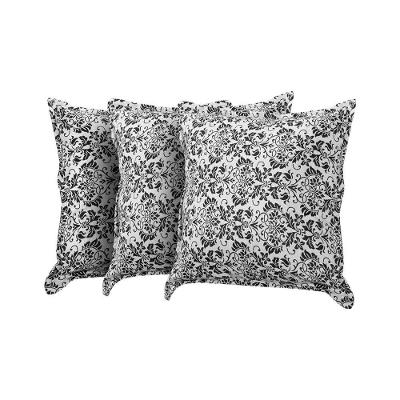 Kit 3 Almofadas Decorativas Bali Linho Floral Branco E Preto - Branco