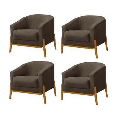 Kit 4 Poltronas Living Base Em Madeira Maciça Flórida Veludo Marrom - Marrom
