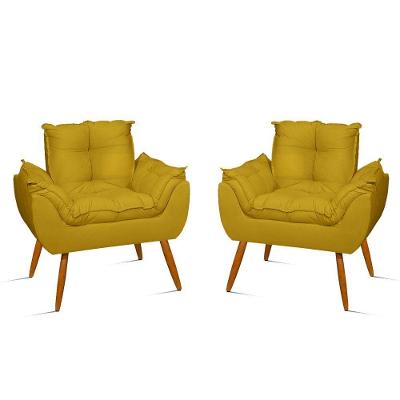 Kit 2 Poltronas Cadeiras Decorativas Opala Sala Quarto Cor:amarelo