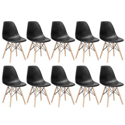 Kit 10 Cadeiras Charles Eames Eiffel Dsw Com Pés De Madeira Clara Preto
