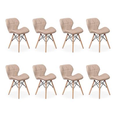 Kit 08 Cadeiras Charles Eames Eiffel Slim Wood Estofada Nude