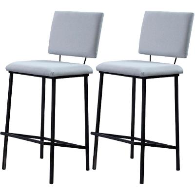 Kit 2 Banquetas Alta Base Em Aço Preto F109 Linho Gelo Dmobiliario Gelo