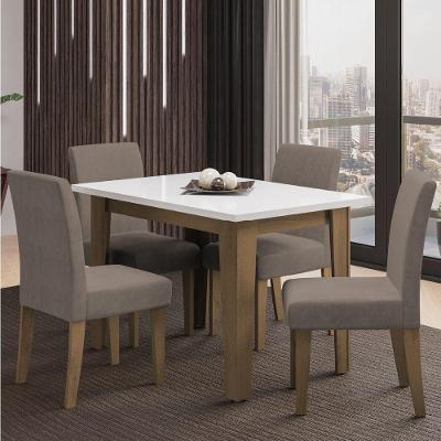 Conjunto de Mesa Sala de Jantar Miami com 4 Cadeiras Trieste Suede 1,20m Cedro-Off White-Mascavo